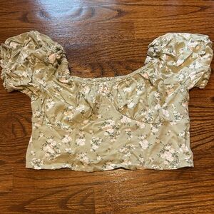 Hollister Green Puff Sleeve Crop Blouse